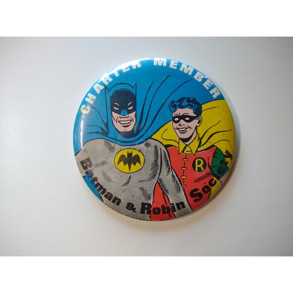 Batman & Robin Pinback Button Badge 66 Vintage Charter Member Society 1966 Bat - Picture 1 of 4